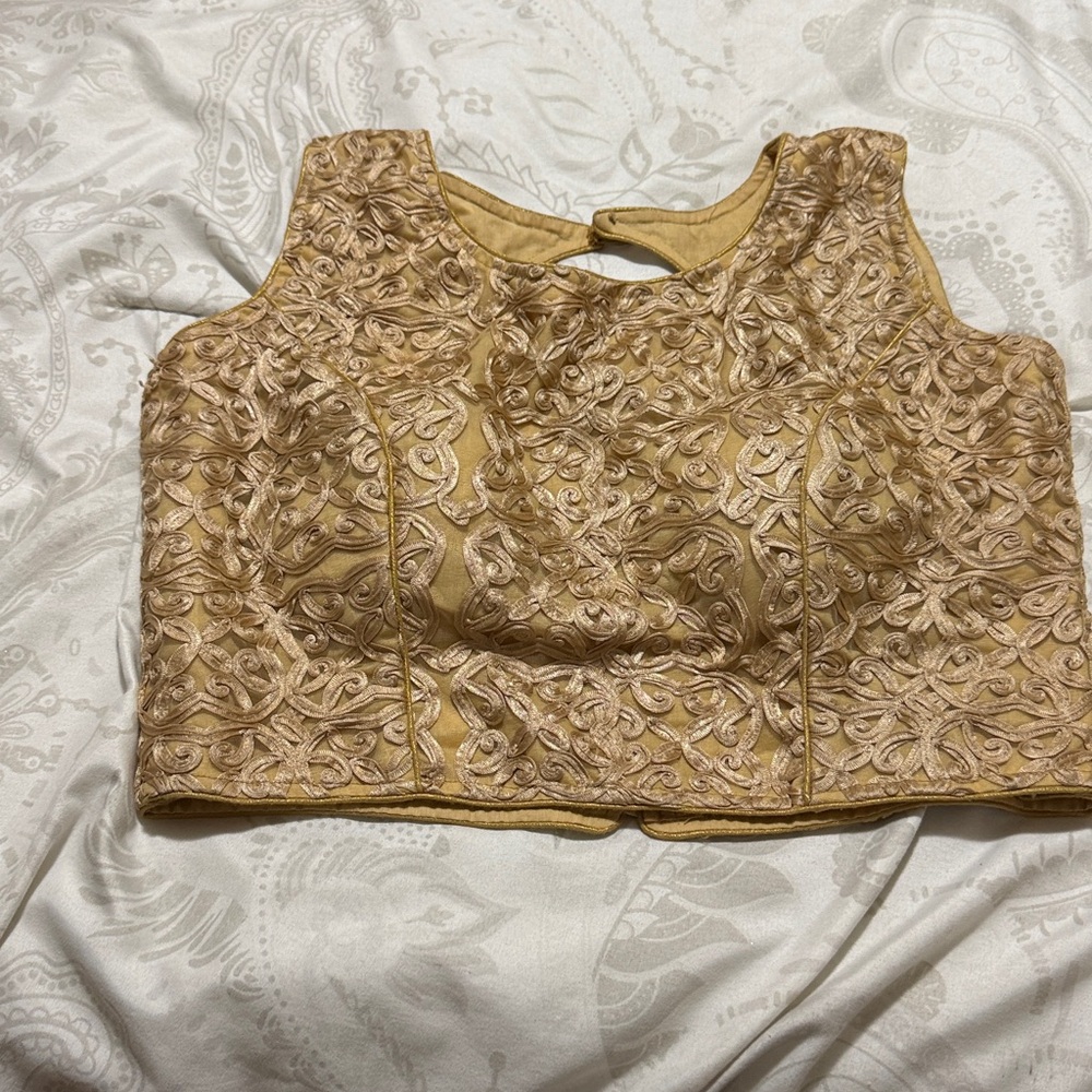 Elegant Gold Embroidered Crop Top